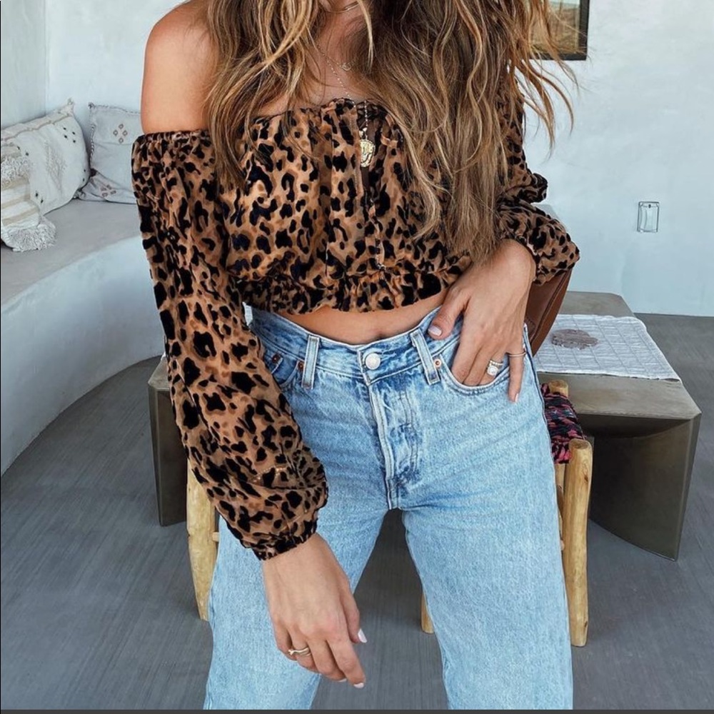 Cheetah print off the shoulder top